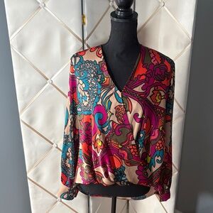 Trina Turk Multicolor Paisley Wrap Blouse